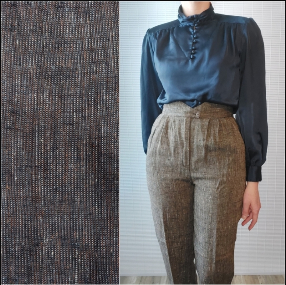 Vintage 80s Tweed Woven Paper Bag Trousers Medium